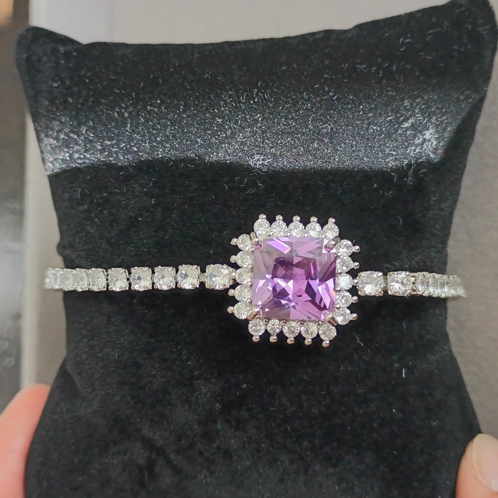 💎New Elegant Silver Tone and Purple CZ Bracelet